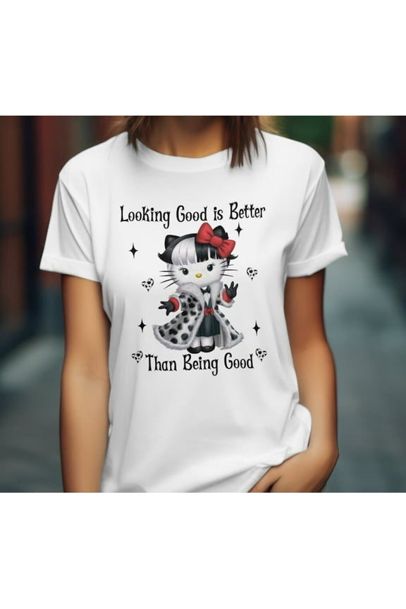 Cruella De Vil Hello Kitty Halloween Cosplay T-Shirt, Cute Fall Shirt, Spooky Season Shirt, Cruella de Vil