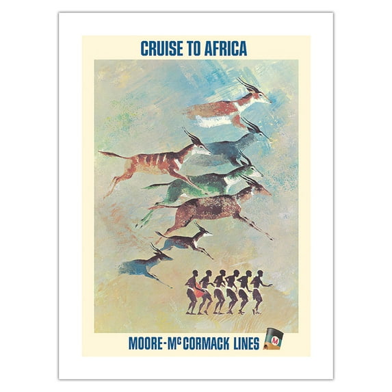 Cruise to Africa - African Gazelle - Moore-McCormack Lines - Vintage Ocean Liner Travel Poster by Mary Moran c.1962 - Bamboo Fine Art 290gsm Paper Print (Unframed) 24x32in