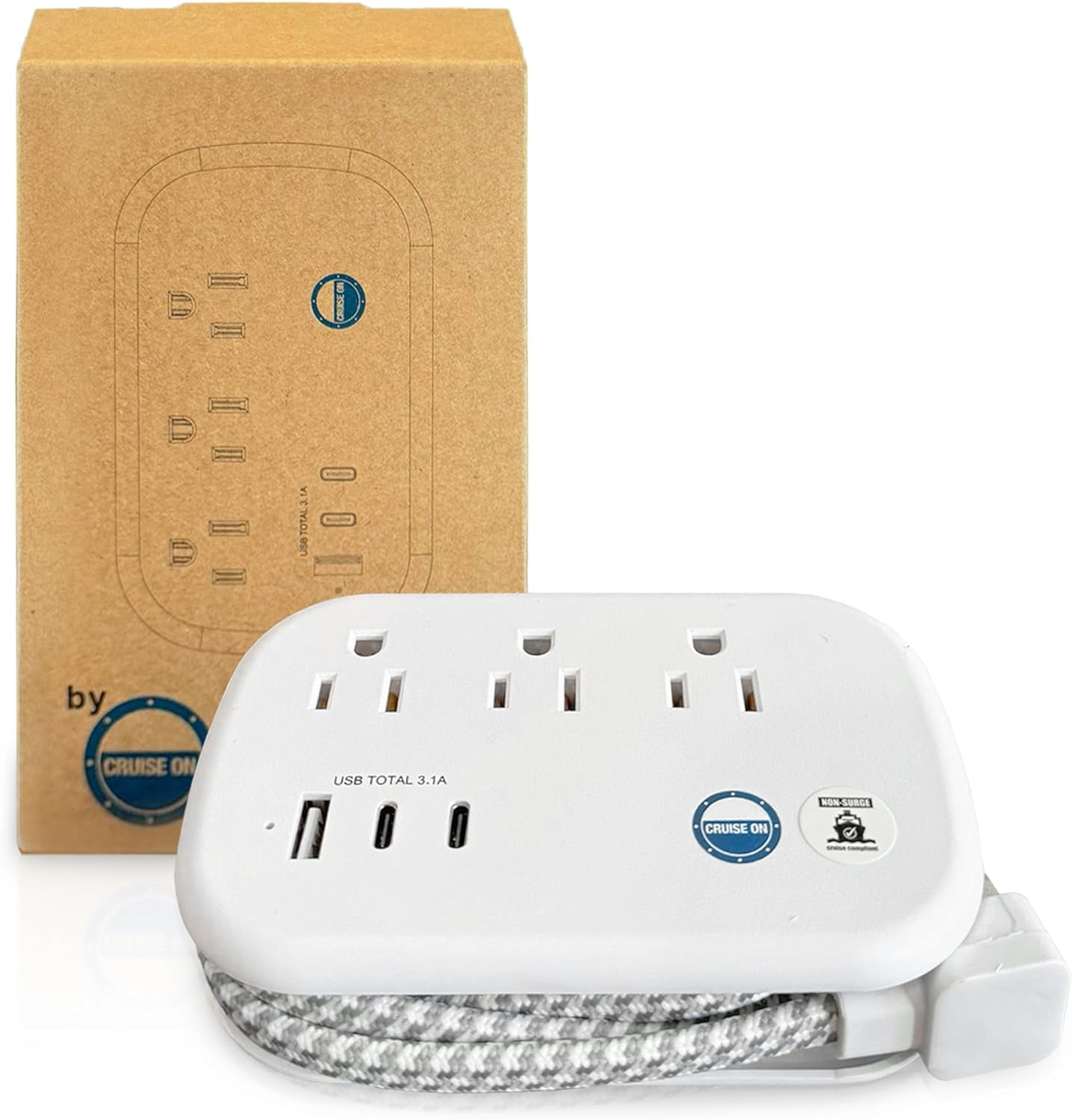Cruise Approved Non Surge Compact Travel Power Strip [2 USBC, 1 USB, 3