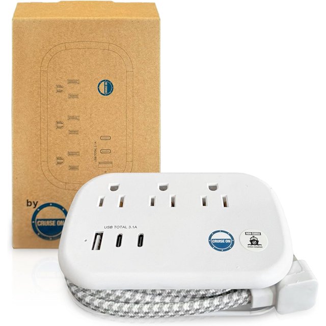 Cruise Approved Non Surge Compact Travel Power Strip [2 USBC, 1 USB, 3