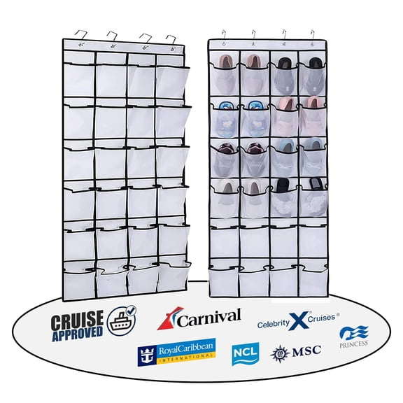 Cruise Cabin Over Door Organizer for Shoes, Toiletries and Accessories 24 Pockets Tested on All Cruise Lines such as Carnival, Royal Caribbean, Celebrity, Norwegian etc Cruise Essentials