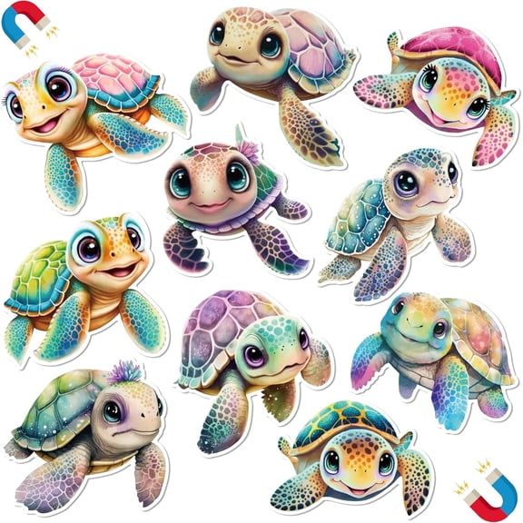 Cruise Door Decorations Magnetic - 10PCS Sea Turtle Cruise Magnet, Ocean Turtles Car Ship Cabin Refrigerator Magnets Decal, Sea Animal Fridge Magnetic Stickers for Home Kitchen Cabinet Decor