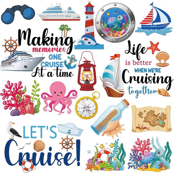 Cruise Door Decorations Magnetic - 16 Pcs Large Nautical Ship Cabin Magnets Stickers Funny Carnival Sea Navigation Anchor Stateroom Decals Cruising Party Decor Refrigerator Car Accessories