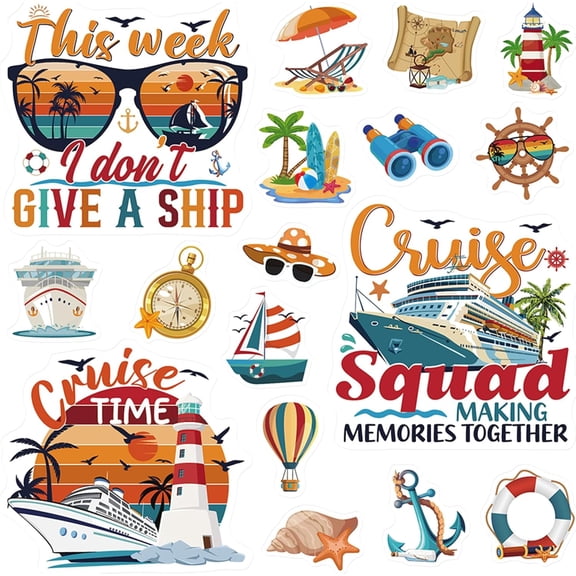 Cruise Door Decorations Magnetic - 17 Pcs Retro Large Ship Cabin Door Magnets Anchor Refrigerator Decals Navigation Tropical Fridge Stateroom Garage Stickers for Carnival Party Summer Decor