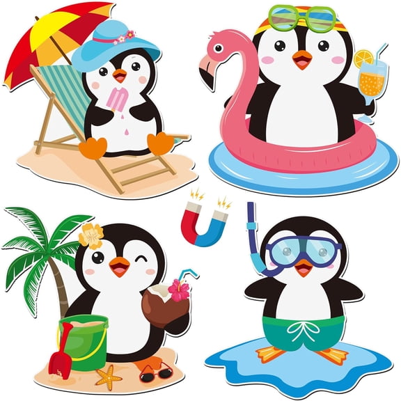 Cruise Door Decorations Magnetic - 4PCS Penguin Cruise Magnet, Summer Cute Penguins Theme Car Ship Cabin Refrigerator Magnets Decal, Funny Animal Fridge Magnetic Stickers for Beach Party Decor
