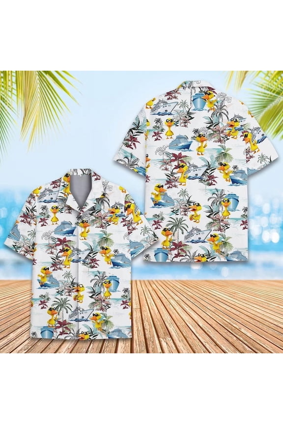 , Tropical Duck Hawaiian Shirt Summer Beach Aloha Short Sleeve Button Down, Duck Lover Hawaii Shirt.