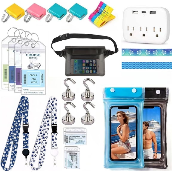 Cruise Essentials 2026 Cruise  Haves with  Hooks  Phone Pouch Luggage Tags Lanyards Power Strip Cruise Cabin Accessories Alaska/Caribbean Cruise Supplies