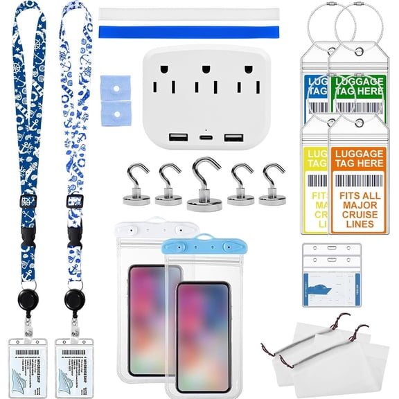 Cruise Essentials 2026 for Travel - Lanyards with ID Holders, Phone Pouch, Luggage Tags, Cruise Power Strip, Cruise Hooks, Cruise Ship Accessories