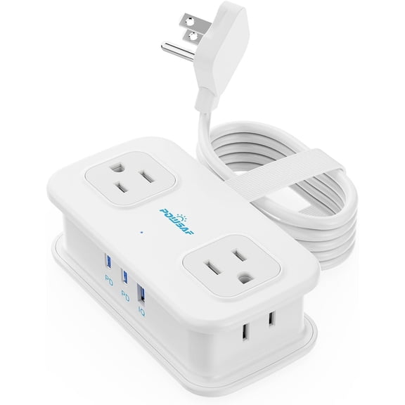 Cruise Essentials, 4 Ft Travel Power Strip with 4 Outlets and 3 USB Ports (2 USB C), Non Surge Protector for Cruise Ship, Travel Essentials, Office, ETL Listed, White