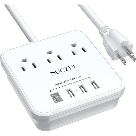 Cruise Essentials, NUOZHI 6 Ft Power Strip with 3 Outlets and 4 USB Ports(1 USB C), Non Surge Protector for Cruise Ship, Travel, Home Office, ETL Listed, White