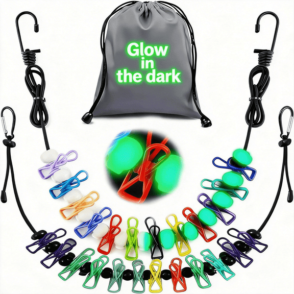 3-Pack Cruise Essentials Portable Clothesline with Glow Beads, Travel Drying Rack Clips for Cruise Ship Hotel RV Camping, Windproof