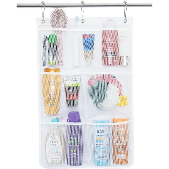 Cruise Essentials Shower Caddy Must-Have, 7 Pockets Hanging Bathroom Organizer with Quick-Dry Mesh, Portable Shower Bag to Storage Soap, Shampoo, for RVing, Travel, Camping, White, 1 Pack