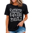 thumbnail image 1 of Cruise Funny Cute T-Shirt Womens Cruising Through Life One Port At A Time Casual Tops Black Small, 1 of 4