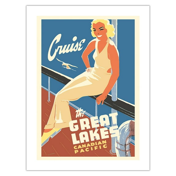 Cruise the Great Lakes - Canadian Pacific Steamships - Vintage Ocean Liner Travel Poster by Peter Ewart c.1940s - Fine Art Matte Paper Print (Unframed) 24x32in
