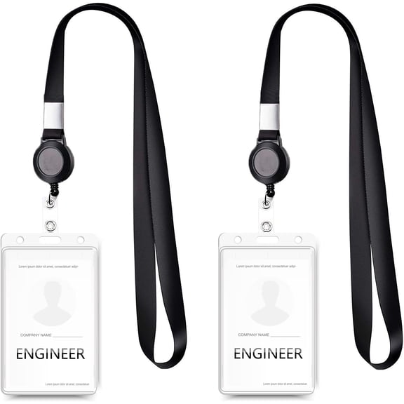 Cruise Lanyard with ID Card Holder – 2 Pack Neck Lanyards with Retractable Reel & Double-Sided Waterproof Clear Badge Holder, Black Vertical Lanyard for Cruise Cards & ID