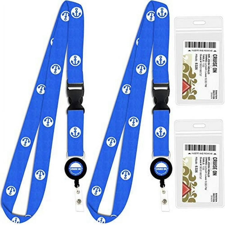 Cruise Lanyards, 2 Pack Adjustable Lanyard with Retractable Badge Key Reel,  Phone Tether Tab and Waterproof ID Badge Holder for All Cruises Key Cards