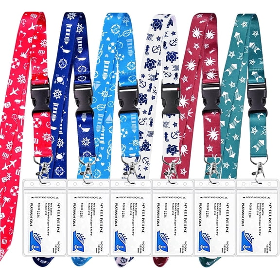Cruise Lanyard for Ship Cards, 6 Pack Waterproof Cruise Lanyard with Detachable Buckle & ID Badge Holder for Cruises Ships Key Cards, Cruise Essentials & Must Have Accessories