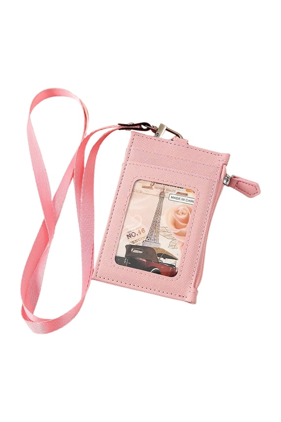 Cruise Lanyard for Ship Cards,ID Badge Holder with Lanyard,Neck Wallet with Zipper Pocket,Artificial PU Leather ID Badge Wallet Case,Work Badge Holder,Lanyard ID Card Holder Wallet for Office,Pink