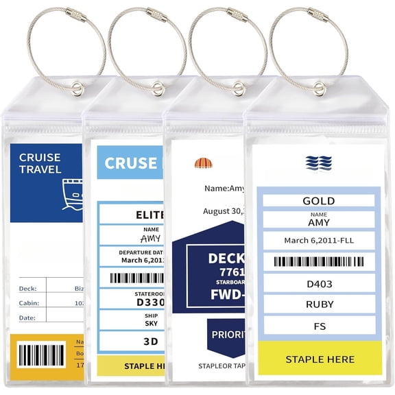 Cruise Luggage Tags for Suitcases 4 Sets Carnival, NCL, Princess & MSC Clear Luggage Bag Tag Holders for 2025 & 2026 Cruise Ships Essentials