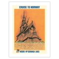 thumbnail image 1 of Cruise to Norway - Norwegian Stave Church (Stavkirke) - Moore-McCormack Lines - Vintage Ocean Liner Travel Poster by Mary Moran c.1960s - Fine Art Matte Paper Print (Unframed) 18x24in, 1 of 4