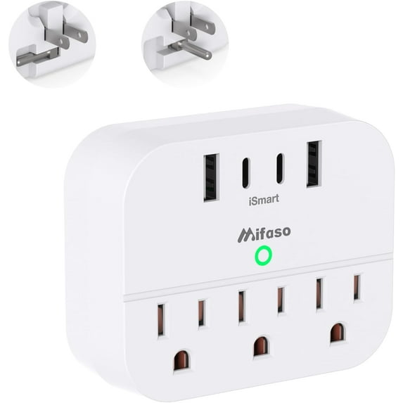 Cruise Power Strip with Foldable Plug, Outlet Extender 2 USB A 2 USB C Ports, Cruise Ship Essentials No Surge Protector, Multi Plug Wall Outlet, 2 Prong to 3 Prong Outlet Adapter, Japan Plug Adapter