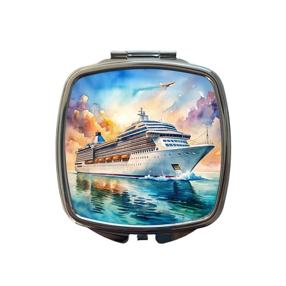 Cruise Ship At Sea Bon Voyage Watercolor Travel Makeup Handbag Purse Small Pocket Compact Mirror
