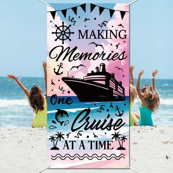 Cruise Ship Background Photo Door Banner for Party Decor 5.9x2.9ft Ocean Travel Ship Deck Theme Photo Door Backdrop Props Decor Large Fabric Fun Travel Backdrop Birthday Party Supplies