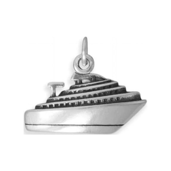 Cruise Ship Charm with Three Decks Sterling Silver 3D