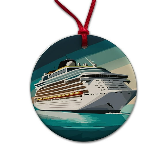 Cruise Ship Cruising Ocean Trip Vacation Bon Voyage Christmas Tree Holiday Round Ceramic Ornament