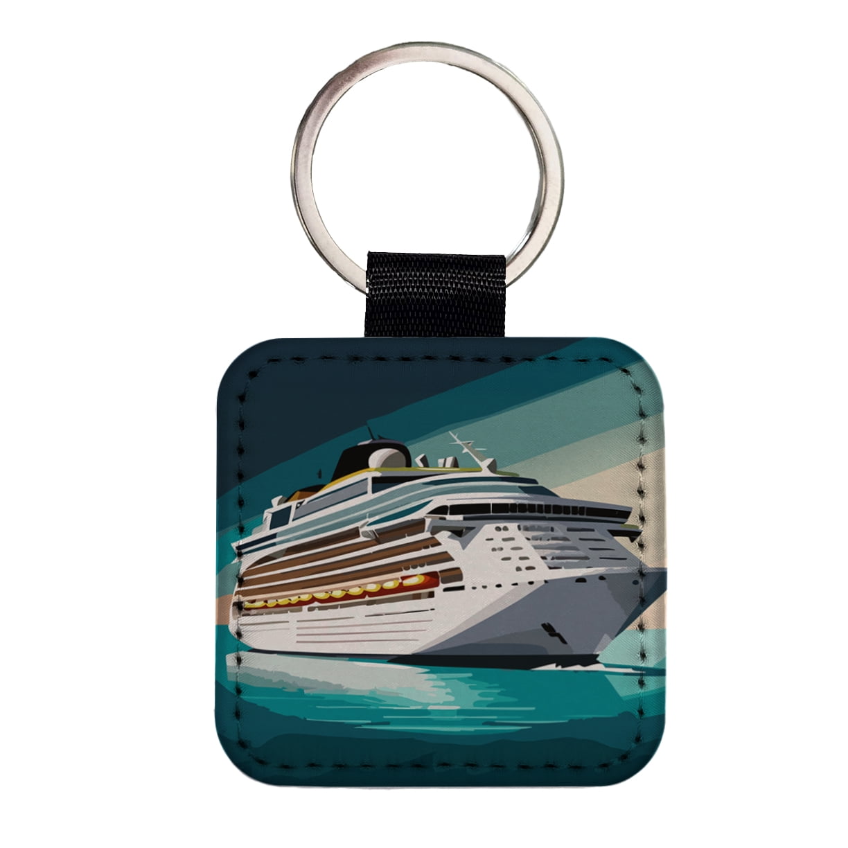 Container Ship Keychain Cruise Ship Cruising Ocean Trip Vacation Bon Voyage Faux Leather Square ...