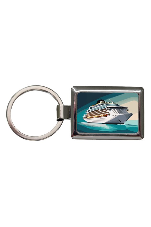 Cruise Ship Cruising Ocean Trip Vacation Bon Voyage Metal Rectangle Keychain