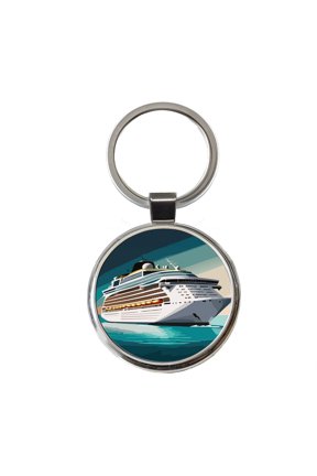 Cruise Ship Cruising Ocean Trip Vacation Bon Voyage Metal Round Keychain