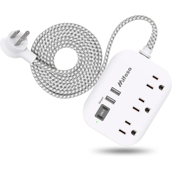 Cruise Ship Essentials - Power Strip with USB Ports, 5Ft Flat Extension Cord with Multiple Outlets, USB Charging Station with Non Surge Protector for Cruise Ship, Travel, Dorm Room Essentials