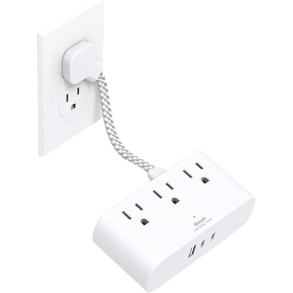 Cruise Ship Essentials,  Short Extension Cord 1 Ft, Small Power Strip 3 Outlets 3 USB Ports(2 USB C), Ultra Thin Flat Outlet Extender with No Surge Protector for Dorm Room, Travel Accessories