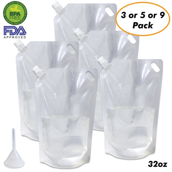 Cruise Ship Flask Kit - Reusable & Concealable Liquor Bags - Sneak or Smuggle Booze & Alcohol (5x32oz + Funnel Included)