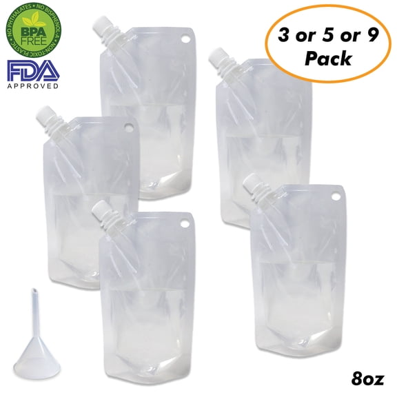 Cruise Ship Flask Kit - Reusable & Concealable Liquor Bags - Sneak or Smuggle Booze & Alcohol (5x8oz + Funnel Included)