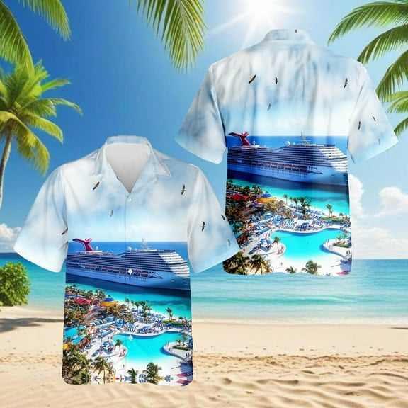 Cruise Ship Grand Turk Hawaiian Shirt for Men, Button Down Summer Beach Short Sleeve, S-5XL