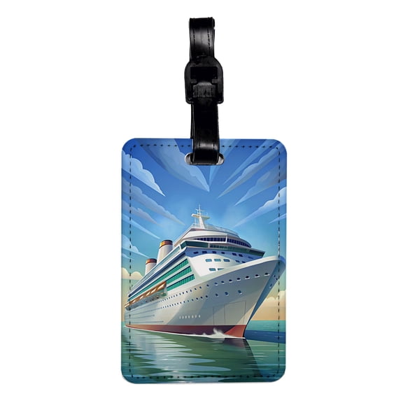 Cruise Ship In Ocean Vacation Faux Leather Travel Luggage Tag