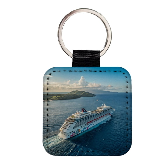 Cruise Ship Sailing Ocean Travel Faux Leather Square Keychain
