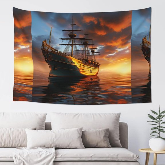 Cruise Ship Sunset Ocean Tapestry Aesthetic Wall Hanging Vertical Boho Wall Art Decorative Vintage Poster Flag 60 x 40 Inch for Bedroom Living Room Decor