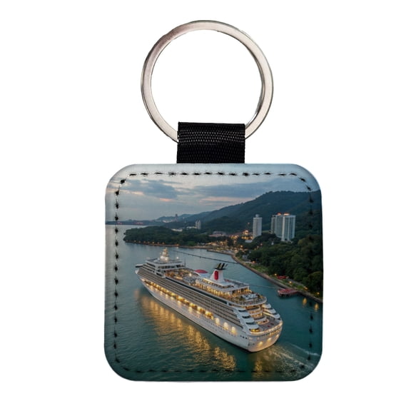 Cruise Ship Travel Vacation Faux Leather Square Keychain