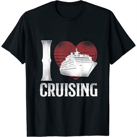 Cruise Ship Vacation Heart Vintage I Love Cruising Womens T-Shirt Black M