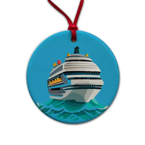Cruise Ship on Ocean Trip Vacation Bon Voyage Christmas Tree Holiday Round Ceramic Ornament