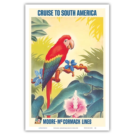 Cruise to South America - Scarlet Parrot - Moore-McCormack Lines - Vintage Ocean Liner Travel Poster by C. A. Rosser c.1950s - Master Art Print (Unframed) 12in x 18in