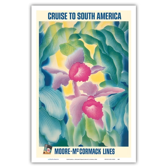 Cruise to South America - Tropical Orchids - Moore McCormack Lines - Vintage Ocean Liner Travel Poster by C. A. Rosser c.1950s - Master Art Print (Unframed) 12in x 18in