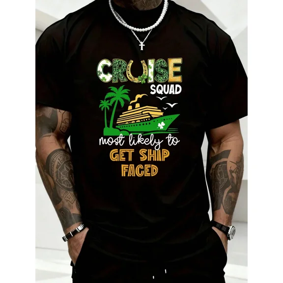 Cruise Squ-Ad Most Likely To Get Ship Faced St Patrick's Day Shirt For Men Women Unisex Cruise Vacation Party T-Shirt With Palm Tree And Ship Design