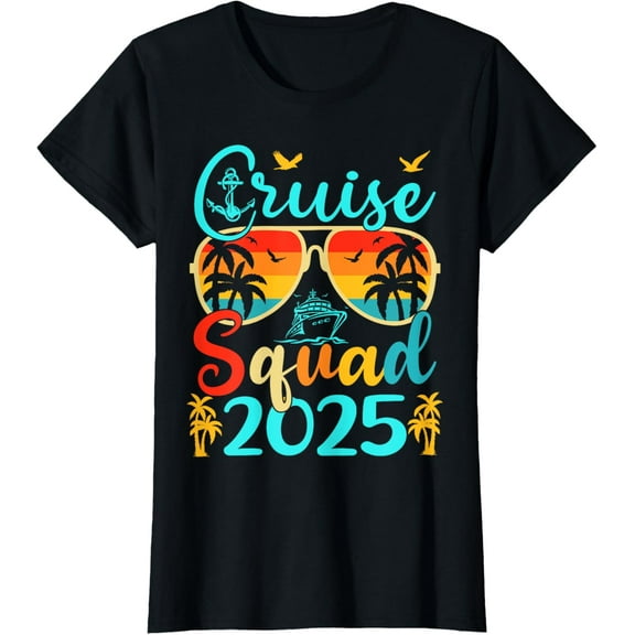Cruise Squad 2025 Summer Vacation Matching Family Cruise T-ShirtMen and women, Black T-shirt, size: Extra large