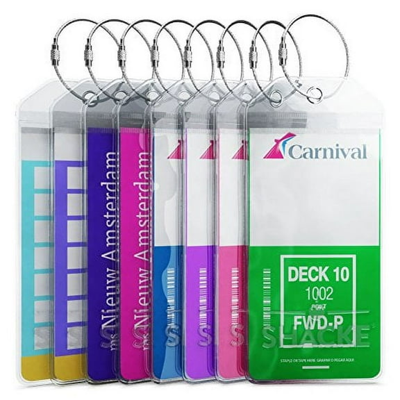 Cruise Tags - Luggage Etag Holders Zip Seal & Steel Loops Thick PVC (8 Pack)
