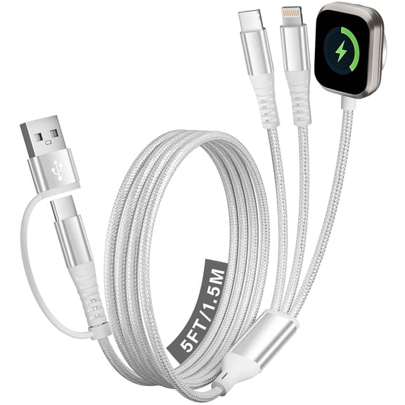 Cruise Travel Essentials 2026, 3 in 2 Multi Charging Cable/Cord with IP/USB C/iWatch Charger, Travel Chargers for Multiple Devices, Compatible with iWatch Series/iPhone 17-8/iPad/AirPods 5FT