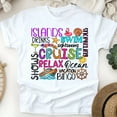 thumbnail image 1 of Cruise Vacation Word Art Shirt – Relax Swim Island Ocean Graphic Tee, White, Size S, 1 of 6